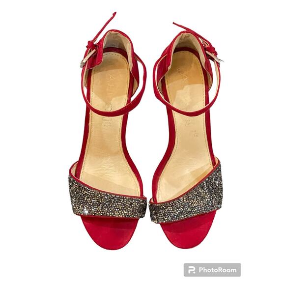 Aldo Hot Red Suede Sandals Size 6.5 Open Toe Ankle Strap - Picture 1 of 8